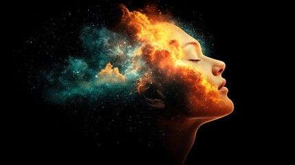 Aufkleber - Cosmic digital art dreamlike imagery for emotional transformation in profile view