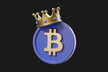 Poster - A golden crown rests atop a blue Bitcoin symbol, symbolizing cryptocurrency's dominance.