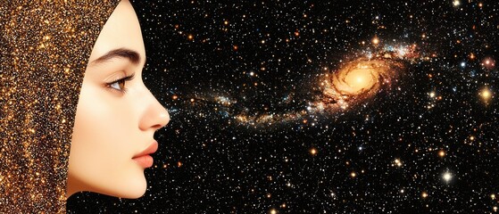 Aufkleber - Cosmic portrait of a woman gazing at the galaxy digital art space enigmatic view