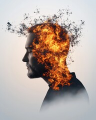 Poster - Creative explosion of ideas abstract concept digital art surreal environment profile view