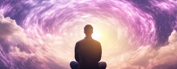 Aufkleber - The silhouette of Meditative reflections on cosmic energy in an ethereal digital environment