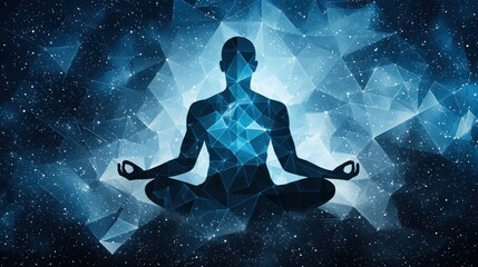Aufkleber - The silhouette of Meditation practice cosmic space digital art abstract serene environment mindfulness