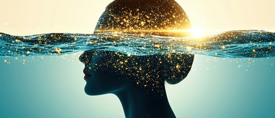 Poster - Illuminated water reflection abstract scene digital art surreal environment side view