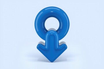 Poster - A 3D rendered image of a blue download symbol, resembling a stylized male symbol.