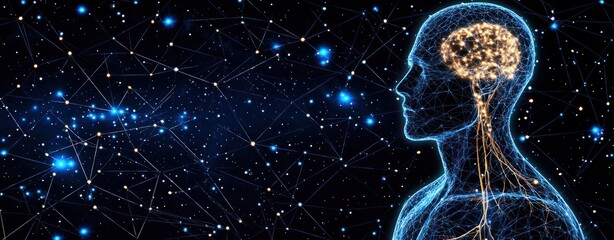Aufkleber - Neural connections in space visualizing the human brain in a cosmic environment