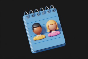 Aufkleber - 3D render of a notepad with two faceless cartoon characters representing a team or partnership.