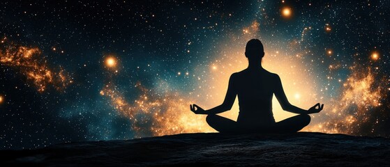 Aufkleber - Meditative practice cosmic space digital art tranquil atmosphere silhouette perspective