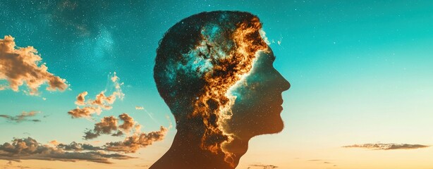 Aufkleber - Exploring cosmic consciousnessa surreal portrait in nature's celestial landscape