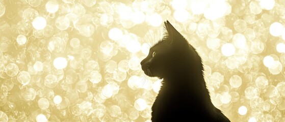 Poster - Cat silhouette against glowing bokeh background nature photography artistic viewpoint