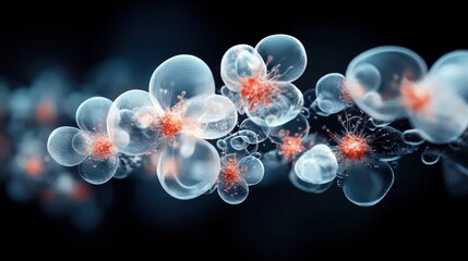 Leinwandbilder - Dark background abstract digital design with floating bubbles and floral patterns