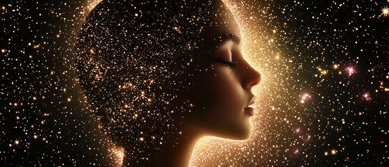 Aufkleber - Celestial woman portrait surrounded by stars cosmic environment dreamy concept