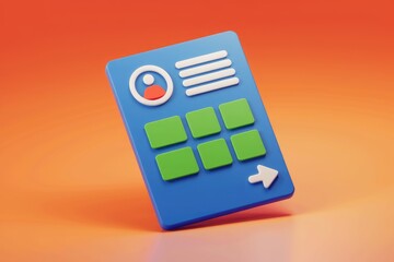 Leinwandbilder - 3D render of a blue mobile app interface with user profile, menu, grid and arrow.