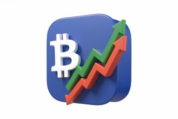 Aufkleber - Bitcoin price rising, shown with upward trending arrows on a blue square.