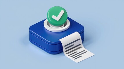 Leinwandbilder - A blue device prints a document with a green checkmark indicating successful completion.