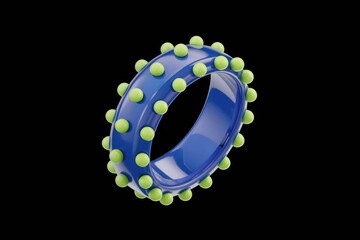 Aufkleber - A 3D rendering of a blue ring adorned with lime green studs, isolated against a transparent background.