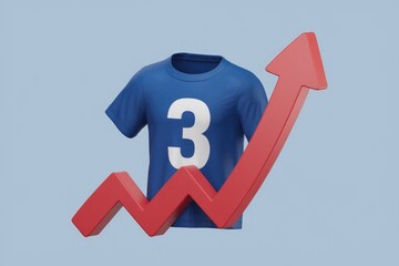 Aufkleber - Blue t-shirt with number 3, upward red arrow signifies growth and success.
