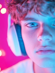 Aufkleber - Intense Focus Young Gamer Immersed in Neon-Lit Digital Realm