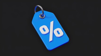 Poster - A blue discount tag with a white percentage symbol, signifying a sale or price reduction.
