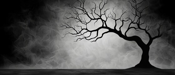 Poster - Haunting tree silhouette against dark background moody atmosphere artistic viewpoint