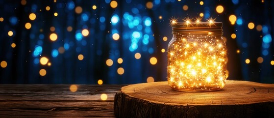Poster - Captivating glowing jar nighttime setting magical light composition enchanting atmosphere