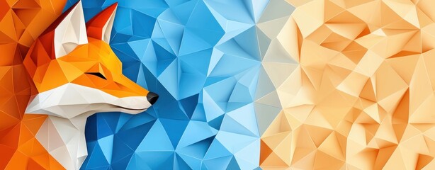 Poster - Colorful geometric fox illustration digital art abstract environment side view