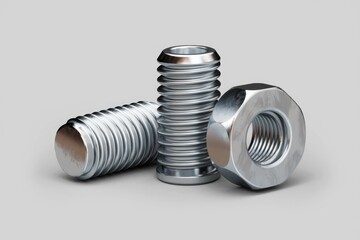 Poster - Close-up of metallic screw, bolt, and nut; industrial hardware.
