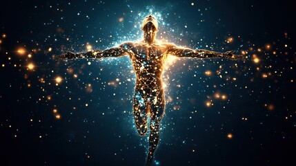 Poster - Cosmic transformation of a human figure digital art abstract environment surreal viewpoint