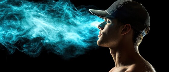 Leinwandbilder - Breath of smoke male portrait studio background dramatic lighting energy concept