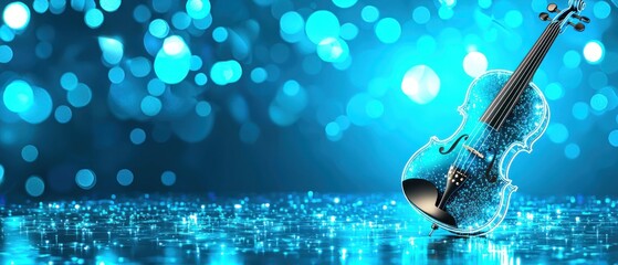 Aufkleber - Melodic violin performance digital art glittering blue background creative environment
