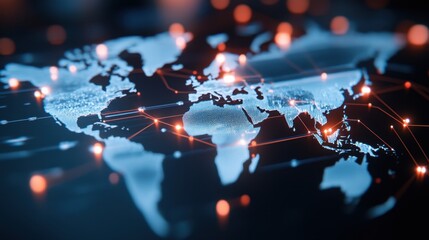 Poster - Global Network:  A world map illuminated with glowing connections, representing the intricate network of global communication, technology, and interconnectedness.  