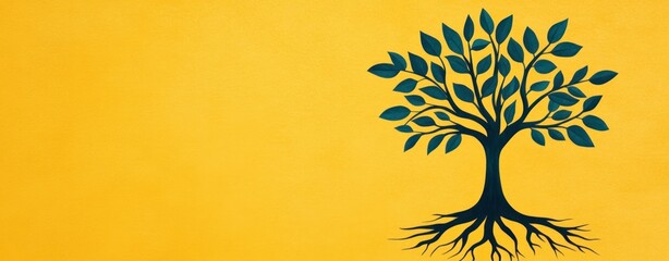 Poster - Tree illustration on yellow background nature art minimalist design concept