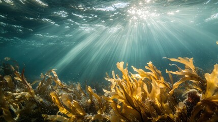 Poster - Transparent underwater view with sunbeams filtering through, highlighting the calm sea.