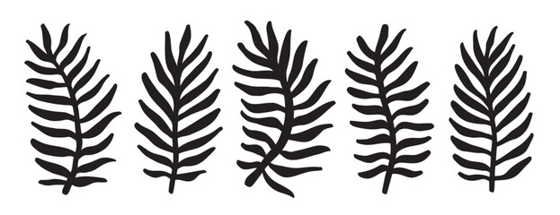 Wall Mural - exotic palm leaves silhouette doodle hand drawn set. grunge leaves collection. brush botanical tropi