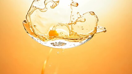 Poster - Golden liquid gracefully splashes against warm orange backdrop in mesmerizing slow motion. Generative AI