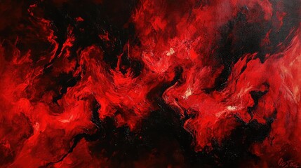 Poster - Fiery Abstract Art with Bold Red and Black Swirls and Textures