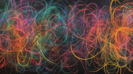 Poster - Colorful Abstract Swirls on Black Background with Dynamic Energy