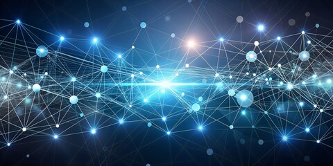 Poster - Modern digital connections and networking technology represented by glowing nodes and lines