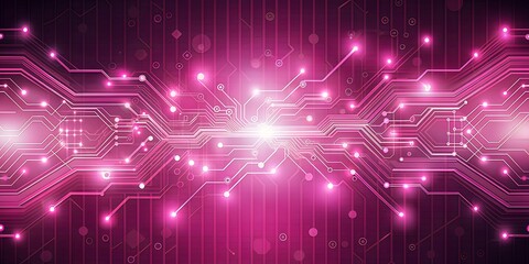 Poster - Digital circuit design with glowing lines and nodes on a vibrant pink background showcasing technology and innovation