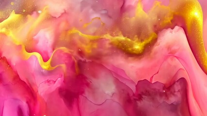 Poster - Vibrant hues melding in abstract watercolor landscape illuminated by golden accents in a breathtaking artistic display. Generative AI
