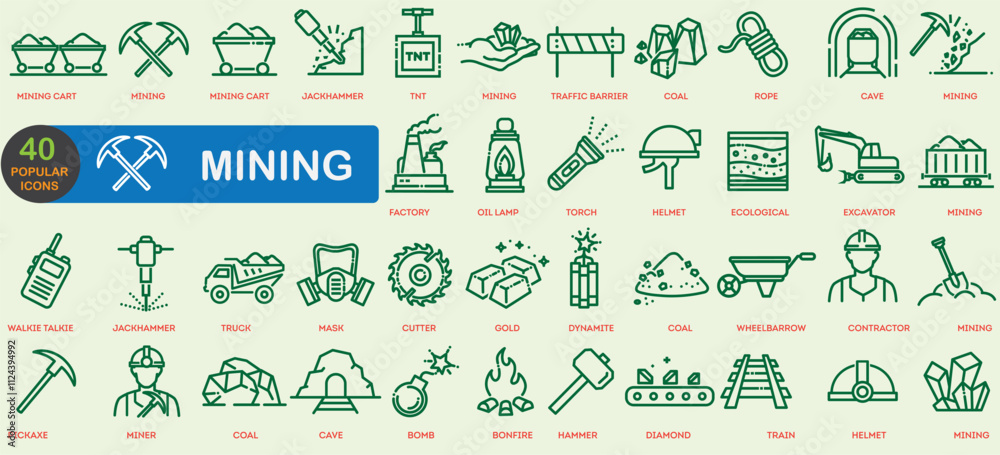 Mining Dispatch Icon Mining Popular Icons Collection. Set of 40 editable vector sheet for ...
