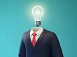 © Mystudiodesign - illustrator cartoon  businessman with a light bulb on his head comes up with an idea
