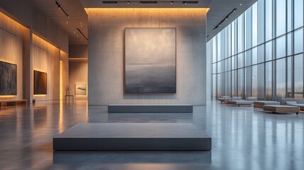 Poster - Modern Art Gallery Interior with Blank Canvas and Ambient Lighting