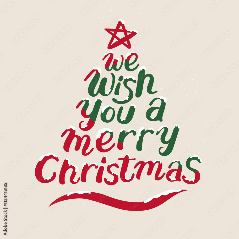 We wish you a merry Christmas text cloud as pine tree, vector design on ...