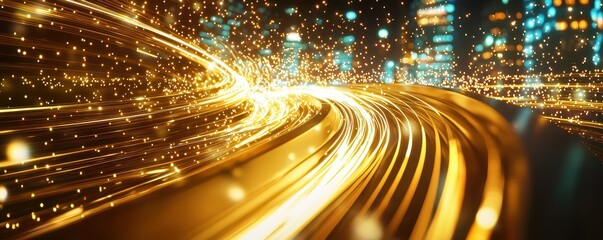 Aufkleber - Vibrant Abstract Light Trails Over Modern Cityscape at Night