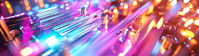 Poster - Abstract Colorful Light Trails on Metallic Surface in Vibrant Setting