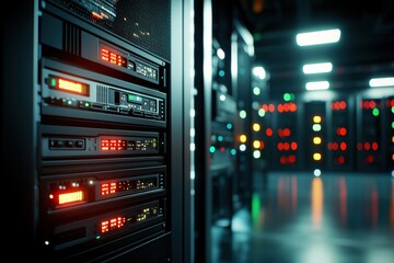 Aufkleber - Modern Data Center with Servers and LED Lights in Dark Environment