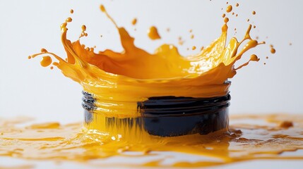 Poster - Yellow Paint Splash from Bucket in Motion on White Background