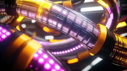 Poster - Vibrant Abstract Tubes with Neon Light Effects in Futuristic Setting