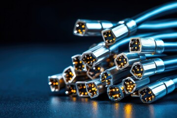 Poster - Collection of Metallic Connectors with Glowing Lights for Technology