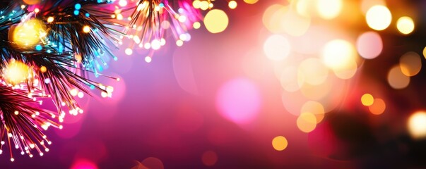 Poster - Colorful Lights and Bokeh Effect with Christmas Tree Branches